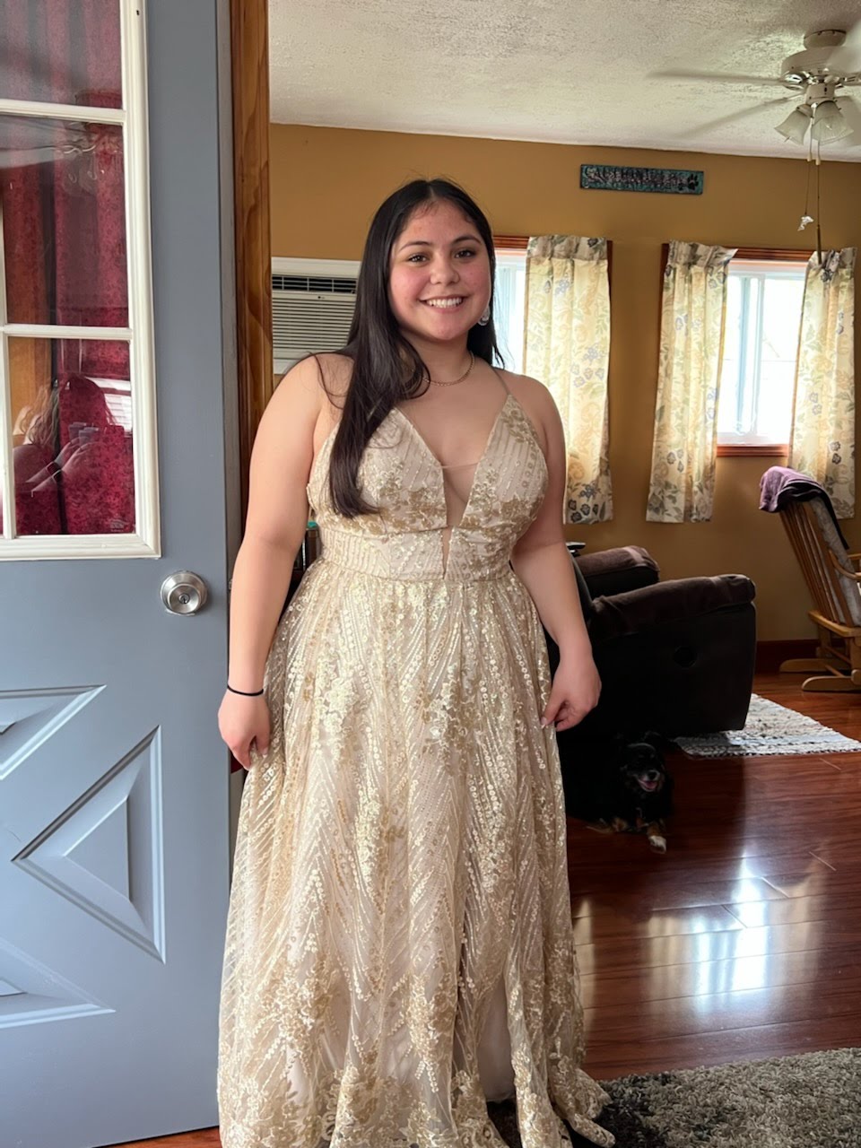 (did not have shoes on)Took in bodice and up at waist